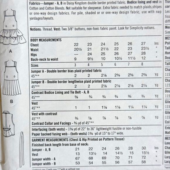 SIMPLICITY SEWING PATTERN 9167 GIRLS DAISY KINGDOM JUMPER DRESS & VEST SZ 3-6 - Picture 2 of 3